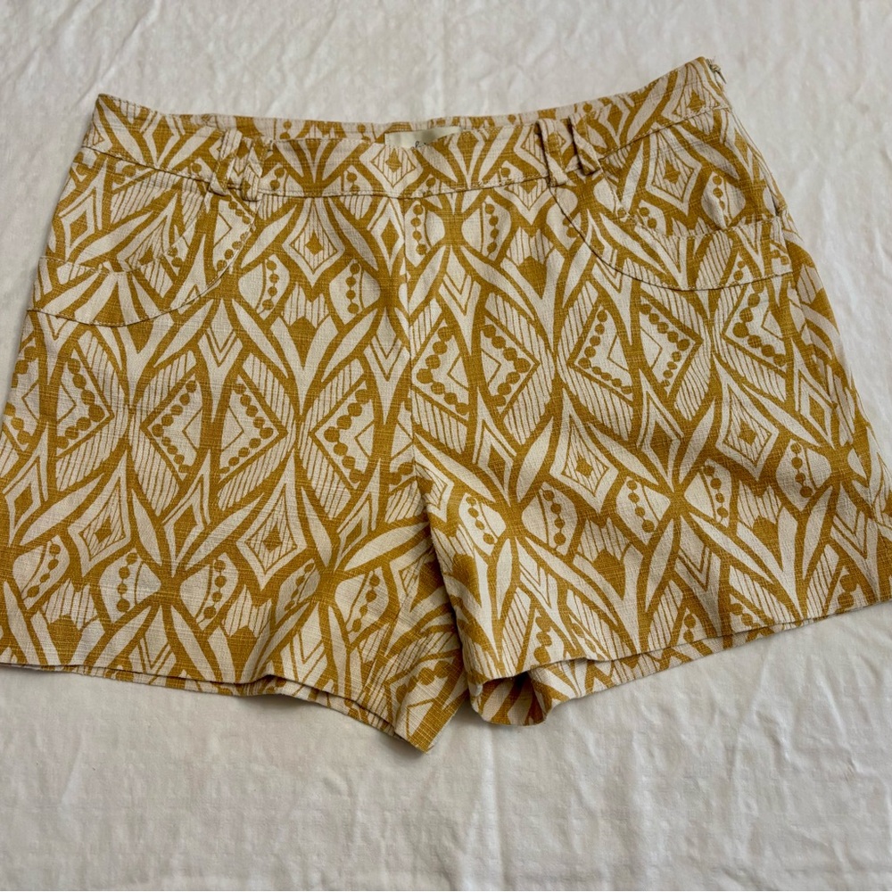 Anthropologie Gold and White Geometric Bermudas